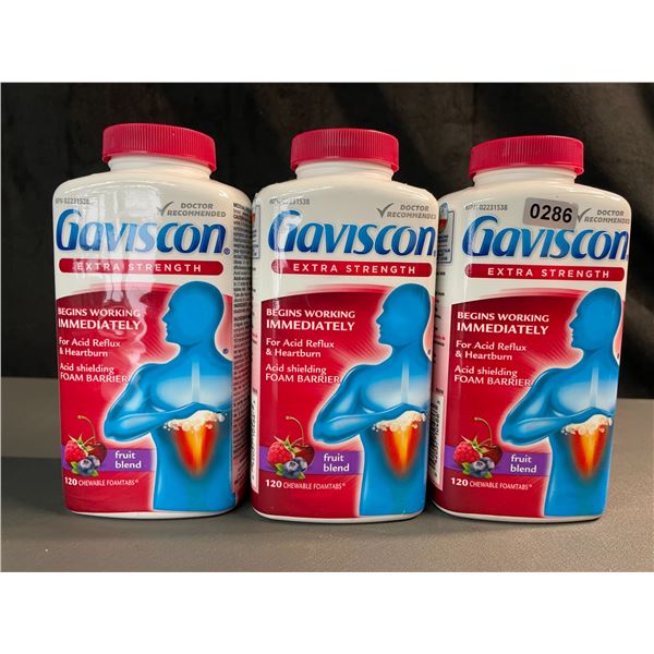 Lot of 3 Gaviscon Extra Strength - For Acid Reflux & Heartburn - 120 Tabs Each - Fruit Blend