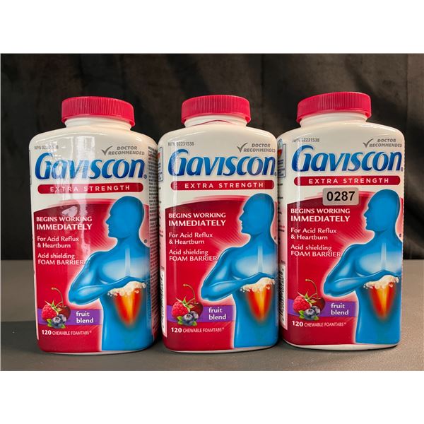 Lot of 3 Gaviscon Extra Strength - For Acid Reflux & Heartburn - 120 Tabs Each - Fruit Blend