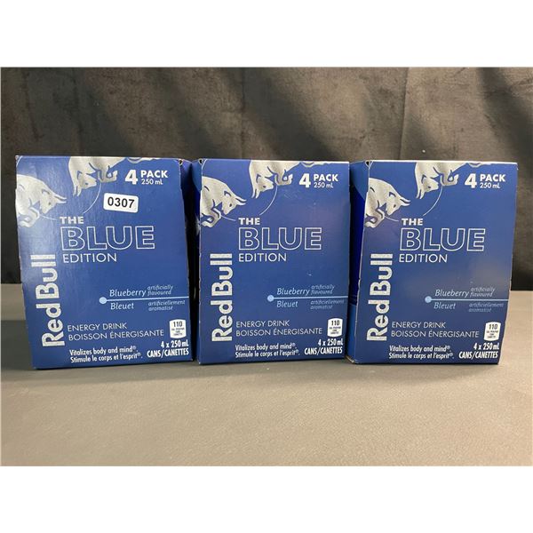 Lot of 3 4-Pack Boxes of Redbull Blue Edition Energy Drinks (12 Drinks Total) - New