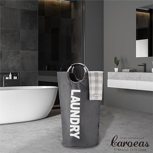 Lot of 1 Caroeas X-Large 90L Laundry Basket with Padded Handles - Dark Grey - Brand New!