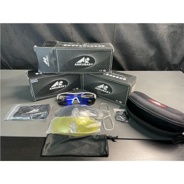 Lot of 3 Pairs of Ankubaby Sports Sunglasses Sets with Cases - New