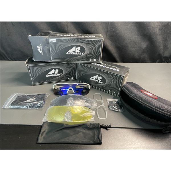 Lot of 3 Pairs of Ankubaby Sports Sunglasses Sets with Cases - New