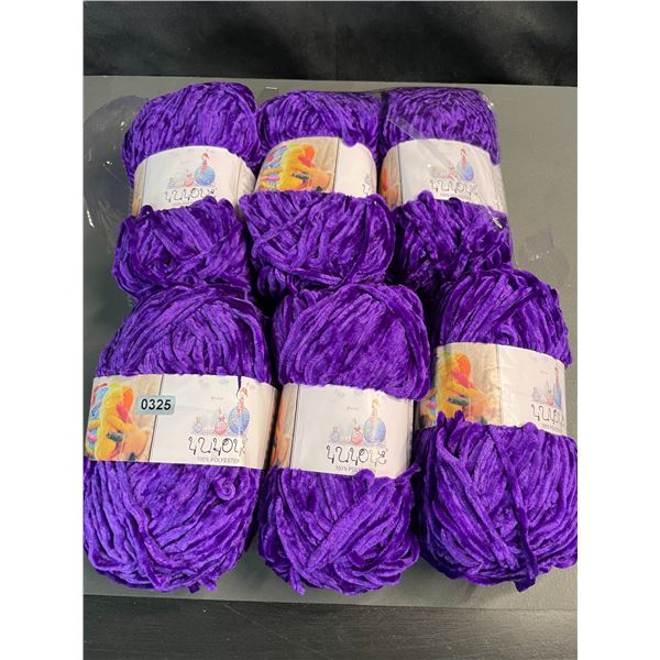 Lot of 6 Rolls of 100% Polyester Purple Velvet Craft Yarn - New