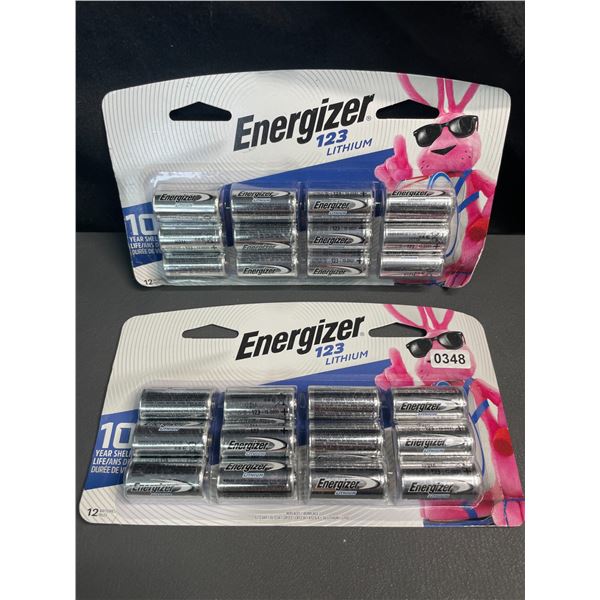 Lot of 2 Multi-Packs of Energizer 123 Lithium Batteries -12 PCS Each/24 Total - Brand New!