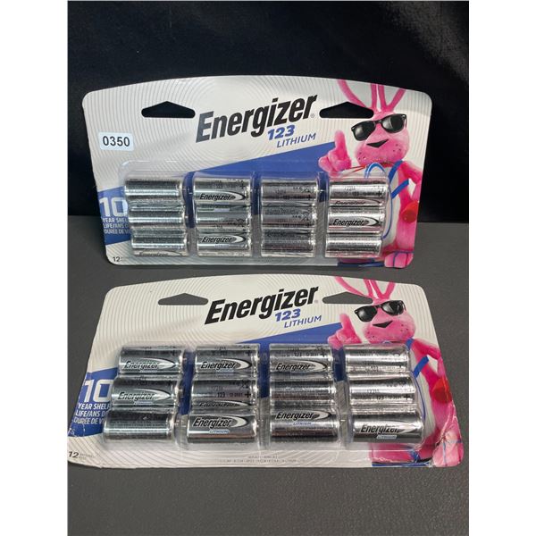 Lot of 2 Multi-Packs of Energizer 123 Lithium Batteries -12 PCS Each/24 Total - Brand New!