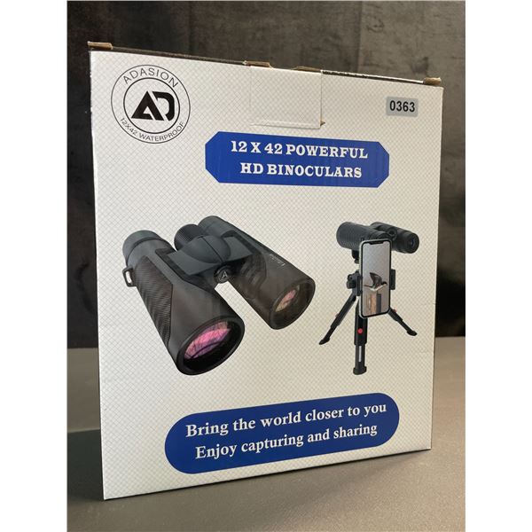 Lot of 1 Pair of Adasion 12x42 Powerful HD Binoculars - Brand New!