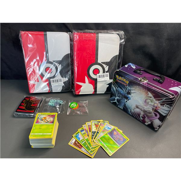 Lot of 2 Leather Pokemon Premium Card Binders w/ Holos + Cards, Sleeves, Dice, & Storage Tin - NEW