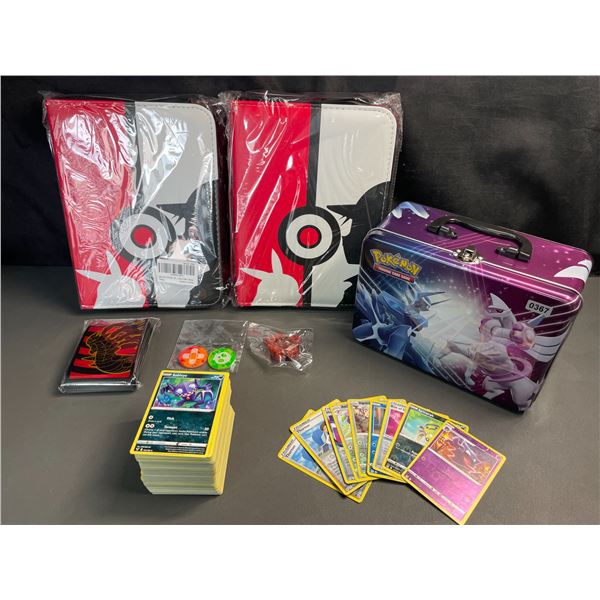 Lot of 2 Leather Pokemon Premium Card Binders w/ Holos + Cards, Sleeves, Dice, & Storage Tin - NEW