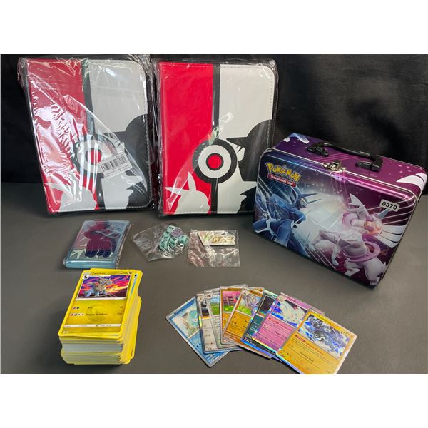 Lot of 2 Leather Pokemon Premium Card Binders w/ Holos + Cards, Sleeves, Dice, & Storage Tin - NEW