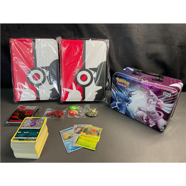 Lot of 2 Leather Pokemon Premium Card Binders w/ Holos + Cards, Sleeves, Dice, & Storage Tin - NEW