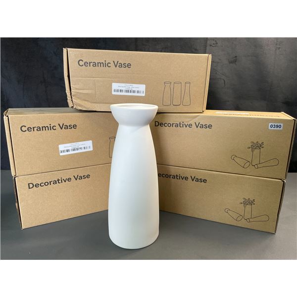 Lot of 5 Ceramic Vases - 9 inch - White - Brand New