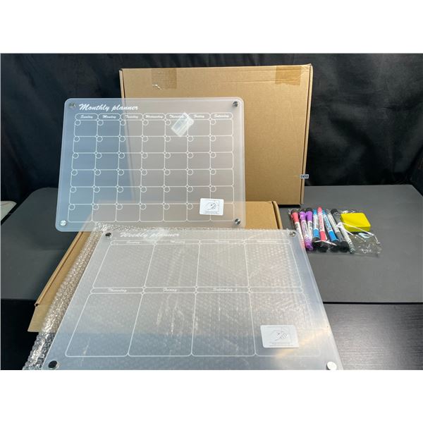 Lot of 2 Acrylic Magnetic Weekly/Monthly Whiteboard Planner Sets - Large 15 inch Size - NEW