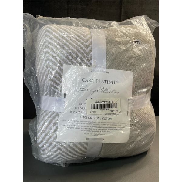 Lot of 1 2-Pack Casa Platino Cotton Throw Blankets - 50 x 60 inch - Brand New (2 Blankets Included!)