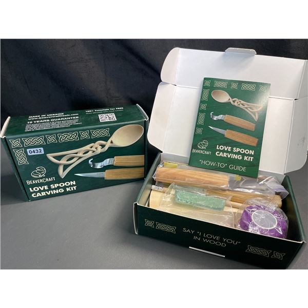 Lot of 2 BeaverCraft Love Spoon Wood Carving Kits - New