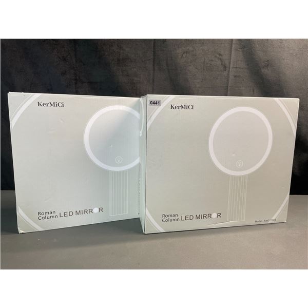 Lot of 2 KerMiCi Roman Column LED Light-Up Makeup Mirrors w/ Touch Sensor - Brand New!
