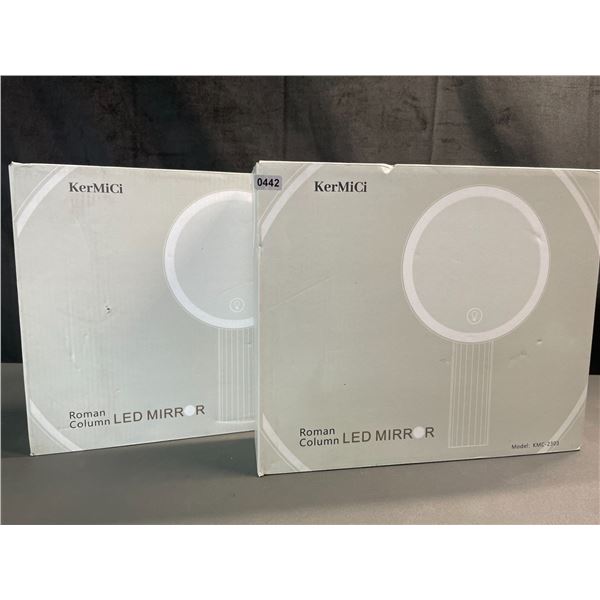 Lot of 2 KerMiCi Roman Column LED Light-Up Makeup Mirrors w/ Touch Sensor - Brand New!