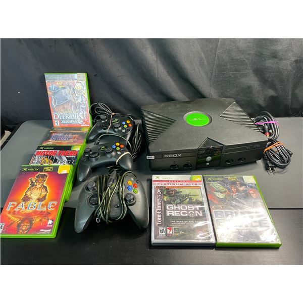 Lot of 1 Xbox Original Console w/ 6 Games, Controllers, and Cords - Used