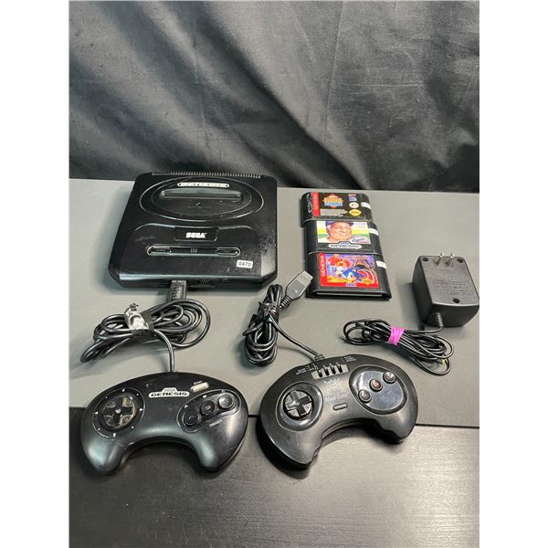 Lot of 1 Sega Genesis Console with 2 Controllers, 3 Games & Cord - Used - Powers On
