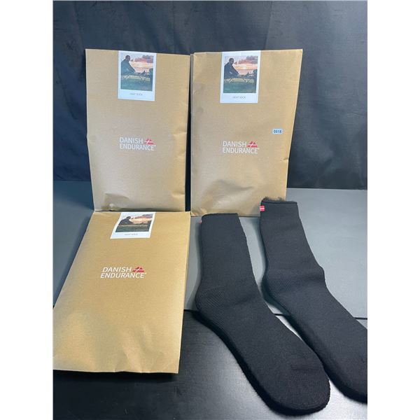 Lot of 3 Packs of Danish Endurance Unisex Thermal Heat Socks - 2 Pairs Per Pack/6 Total - New