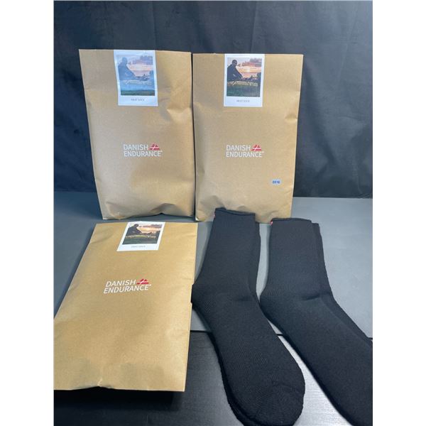 Lot of 3 Packs of Danish Endurance Unisex Thermal Heat Socks - 2 Pairs Per Pack/6 Total - New