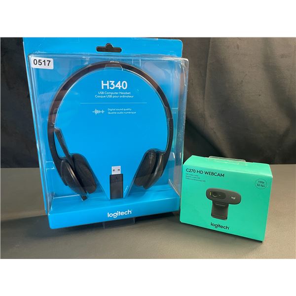 Lot of 1 Logitech H340 Headset and C270 HD Webcam - Brand New