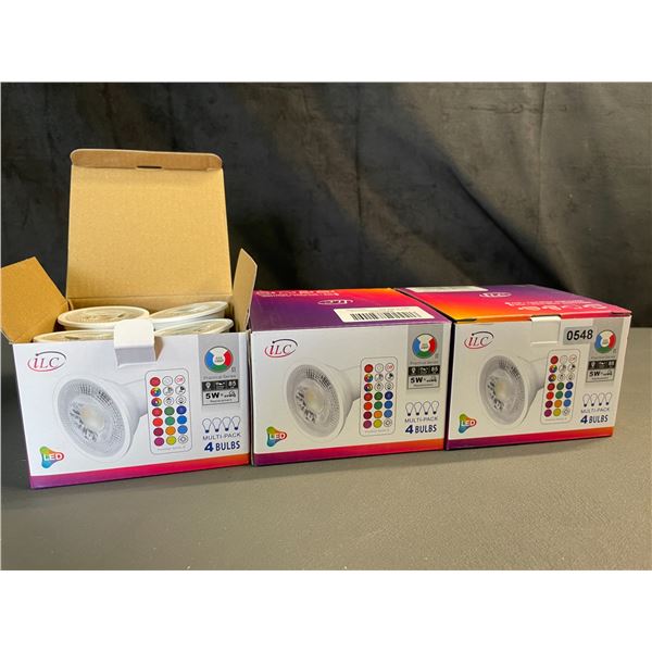 Lot of 3 Multi-Packs of RGB/White LED GU10 Light Bulbs - 4 Per Pack/12 Total - Brand New