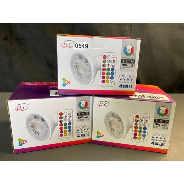 Lot of 3 Multi-Packs of RGB/White LED GU10 Light Bulbs - 4 Per Pack/12 Total - Brand New