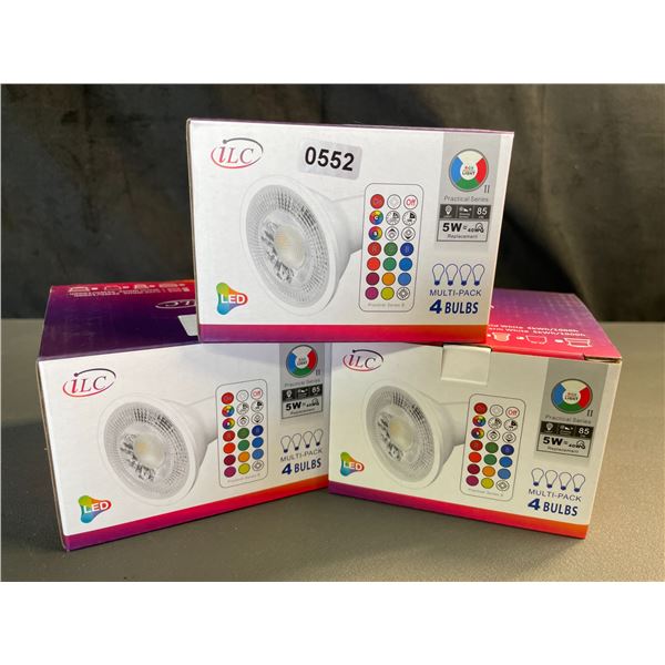Lot of 3 Multi-Packs of RGB/White LED GU10 Light Bulbs - 4 Per Pack/12 Total - Brand New