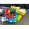 Image 3 : Lot of 1 Pair of Authentic Crocs Shoes - Rainbow/Tie Dye - Unisex Size 9 Womens/Mens 7 - NEW