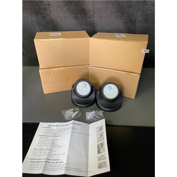 Lot of 4 Boxes of 360-Degree Wireless LED Motion Sensor Lights - 2 Per Box/8 Total - Brand New!