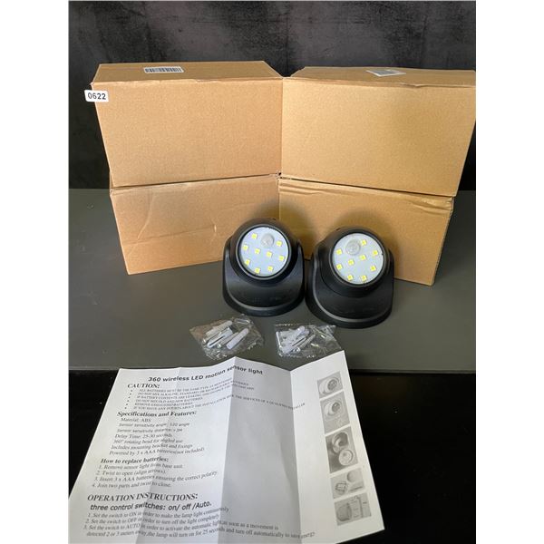 Lot of 4 Boxes of 360-Degree Wireless LED Motion Sensor Lights - 2 Per Box/8 Total - Brand New!