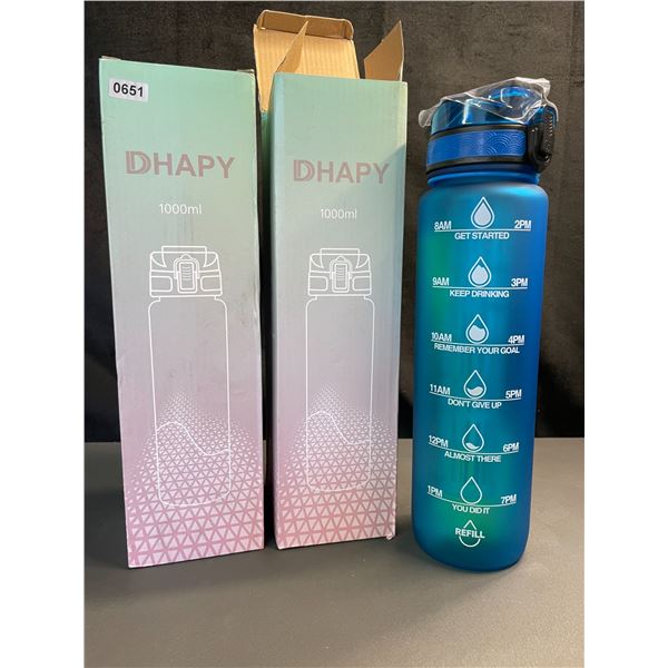Lot of 2 Sports Water Bottles - 1000ml - Frosted Blue Design - Brand New