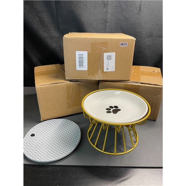 Lot of 3 Raised Cat Food Dishes - New