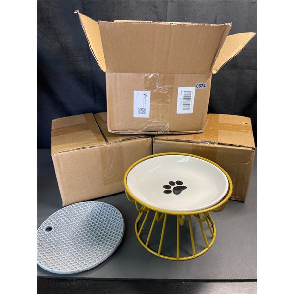 Lot of 3 Raised Cat Food Dishes - New
