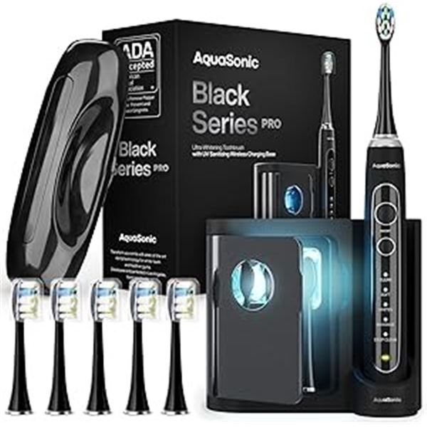 Lot of 1 Aquasonic Black Series PRO – Ultra Whitening Power Toothbrush w/ UV Sanitizing Bas