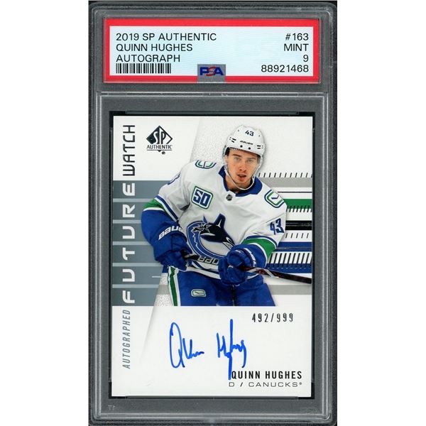 2019 SP Authentic Quinn Hughes Future Watch Autograph - PSA 9