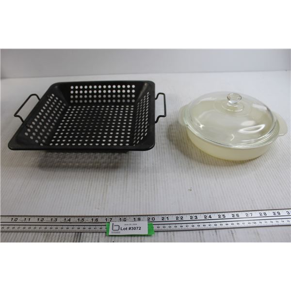 Metal Basket, Fire-King Casserole Dish