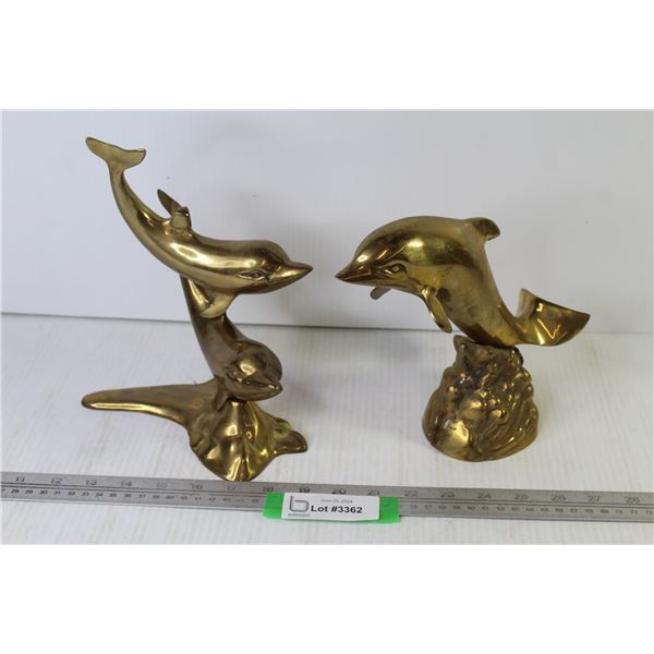 (2) Brass Dolphin Ornaments