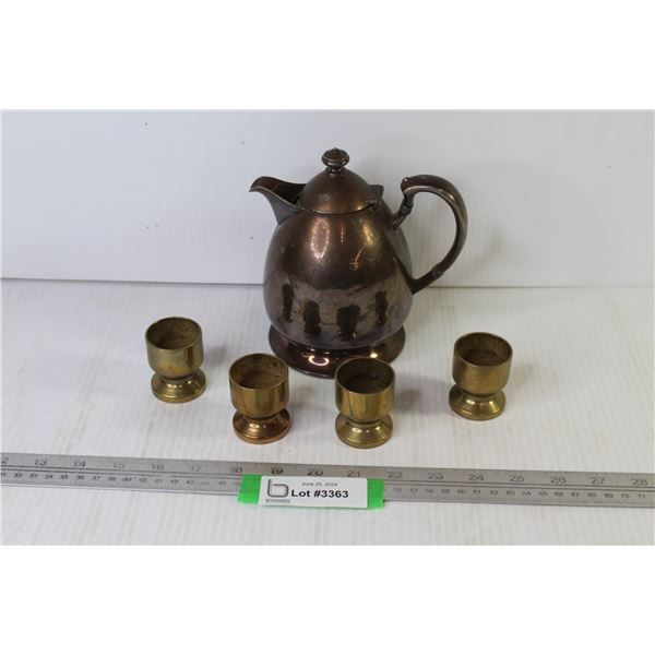 Brass Teapot w/4 Brass Cups