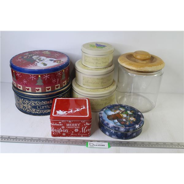 (7) Tin Containers - Glass Lidded Jar/Cannister