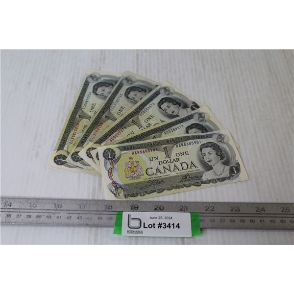 (5) Canadian One Dollar Bills