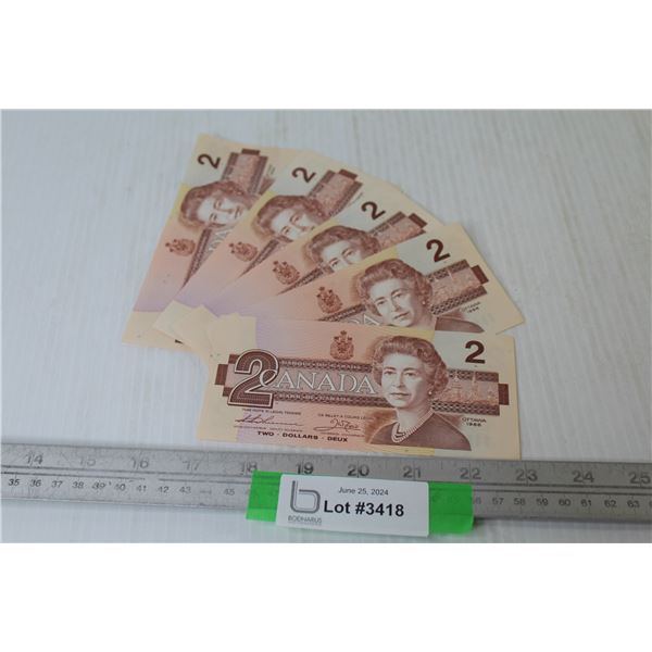 (5) Canadian Two Dollar Bills