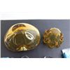 Image 6 : Heavy Art Glass Amber Bowl, Small Fluted Glass Trinket Dish, (2) Eagle Crystal Ornaments