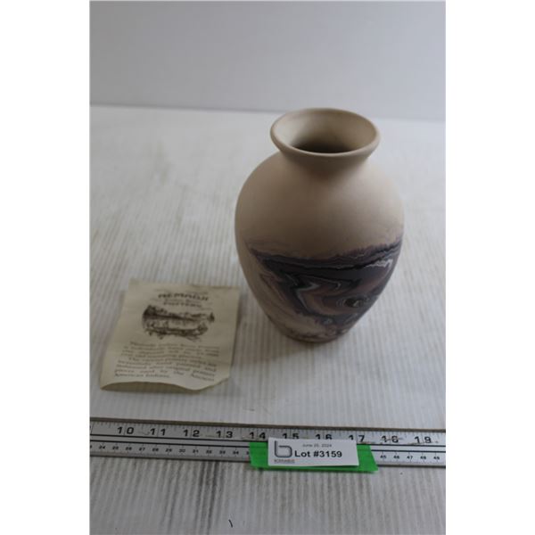 Nemadji Indian River Pottery Vase with Paper Description