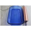 Image 5 : (3) Wilton Cake Pans, (2) Pyrex Glass Pie Plates, Cobalt Blue Pyrex Glass Cake Pan, Copper Rolling P