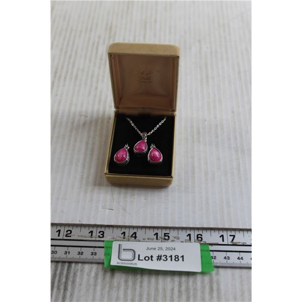 Pink Turquoise Earrings and Necklace Set - 925 Sterling Silver
