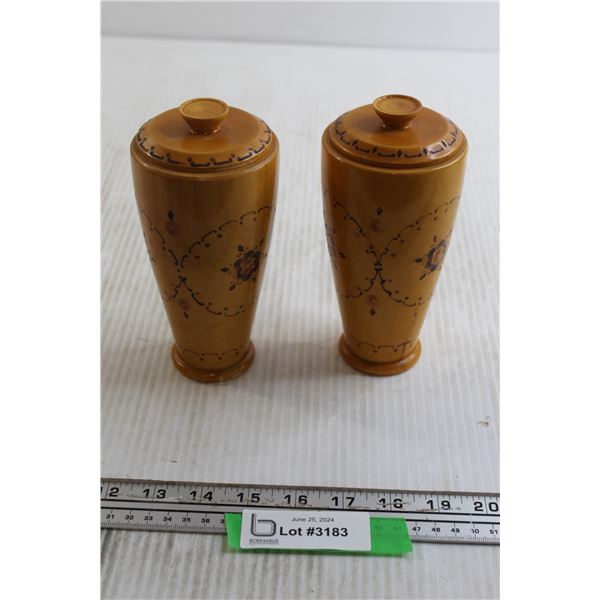 Pair of Wooden Vases with Lids