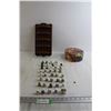 Image 1 : (39) Porcelain and Pewter Thimbles with Thimble Display Shelf