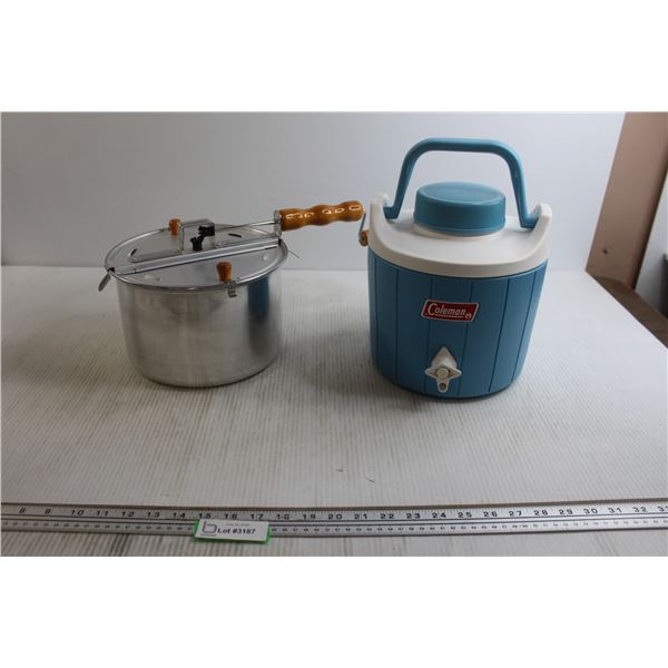Crank-Style Camp stove Popcorn Maker, Coleman Juice Jug