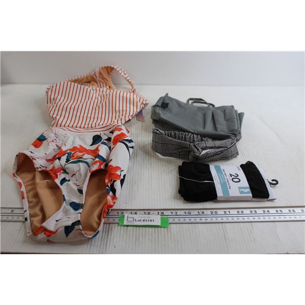 Designer Molybell Bathing Suit (Consignor Says New, Size S), Purse Organizer, New Black Sheer Tights